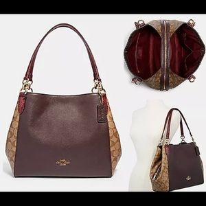 NWT GENUINE COACH Hallie Shoulder Bag Signature Khaki/Multi Style - and wallet